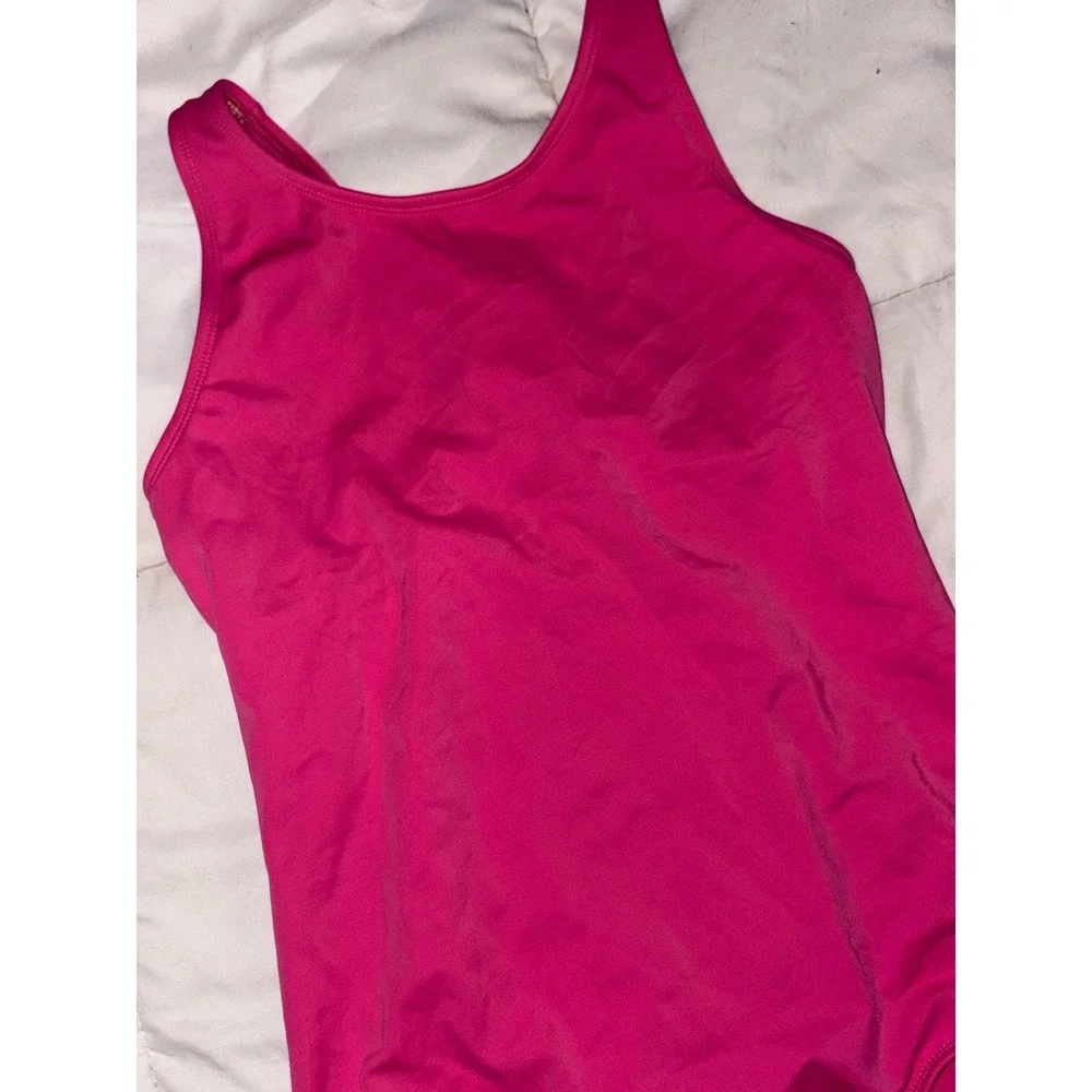 Lands' End Girl's Fuchsia Crossback‎ Tank One Piece Swimsuit, Size 14